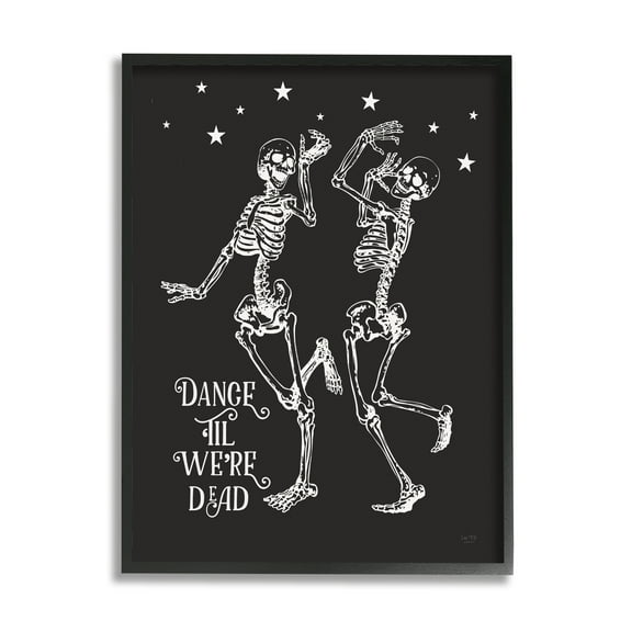 Stupell Industries Dance 'Til We're Dead Skeletons Holiday Painting Black Framed Art Print Wall Art, 11 x 14