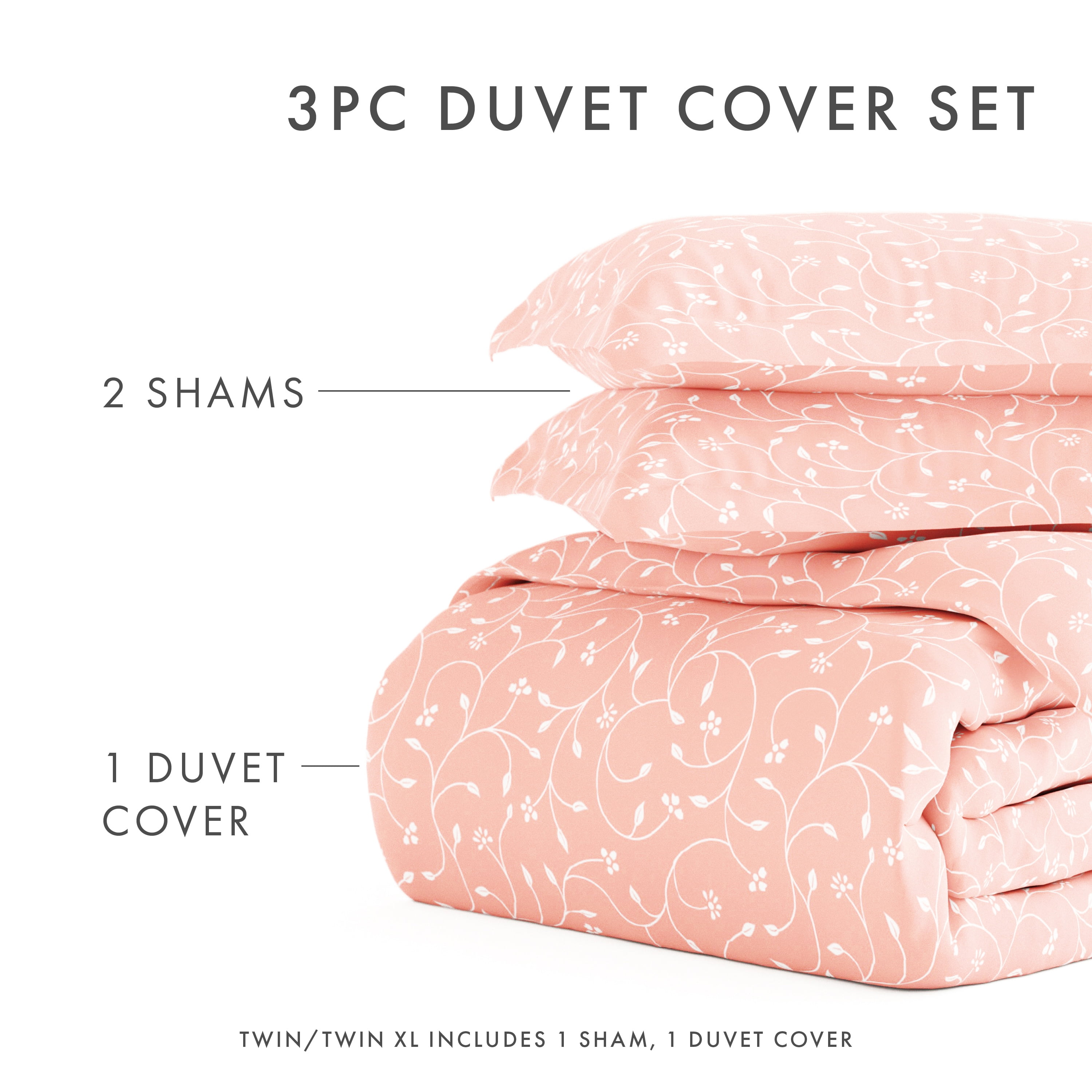Noble Linens Pink Pink Buds Pattern 2-Piece Duvet Cover Set, Twin/TwinXL