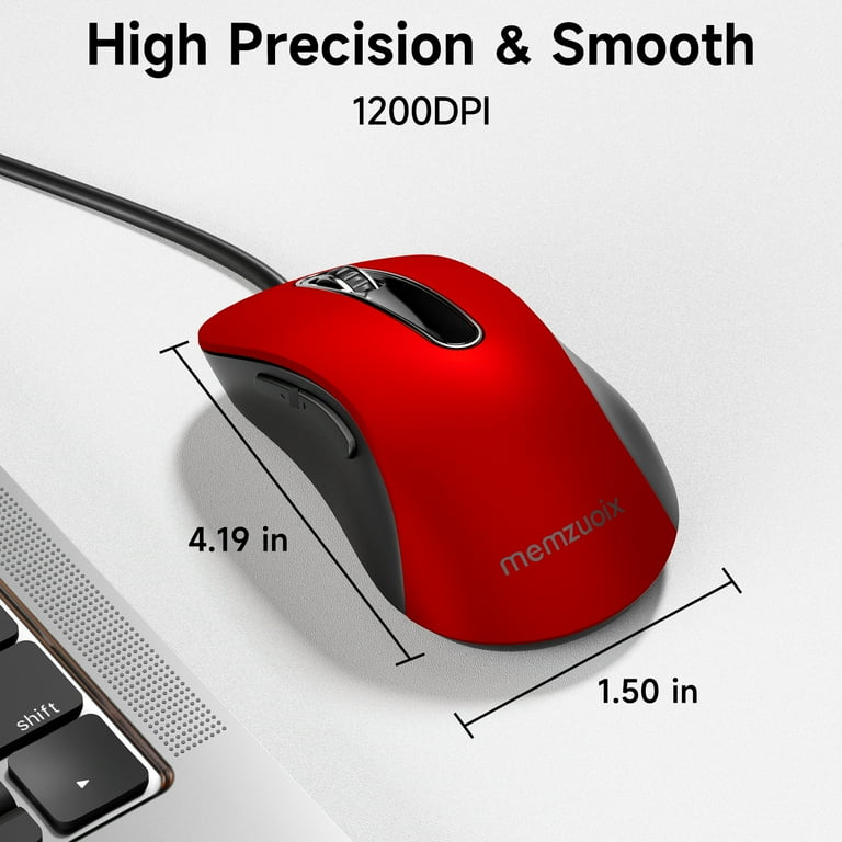 Memzuoix Wired Mouse, USB-A, 1200 DPI Optical Tracking, 5 Buttons