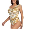 thumbnail image 3 of Yiaed Retro 70s 60s Flower Print Women One Piece Swimsuits Tummy Control One Shoulder Bathing Suits Pattern Ruffle Swimwear-XX-Large, 3 of 8