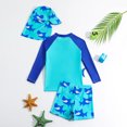 thumbnail image 4 of Baby Swimsuit Boy 5-6 Years Long Sleeve Children Summer Cartoon Print Pants Hat Three Piece Set Blue Swimwear Sizes 5-6 Years, 4 of 7