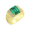 thumbnail image 4 of RYLOS Men's Rings 14K Yellow Gold Designer Style 10X8MM Emerald Cut Shape Gemstone & Diamonds Emerald May Birthstone Rings For Men Size 10, 4 of 5