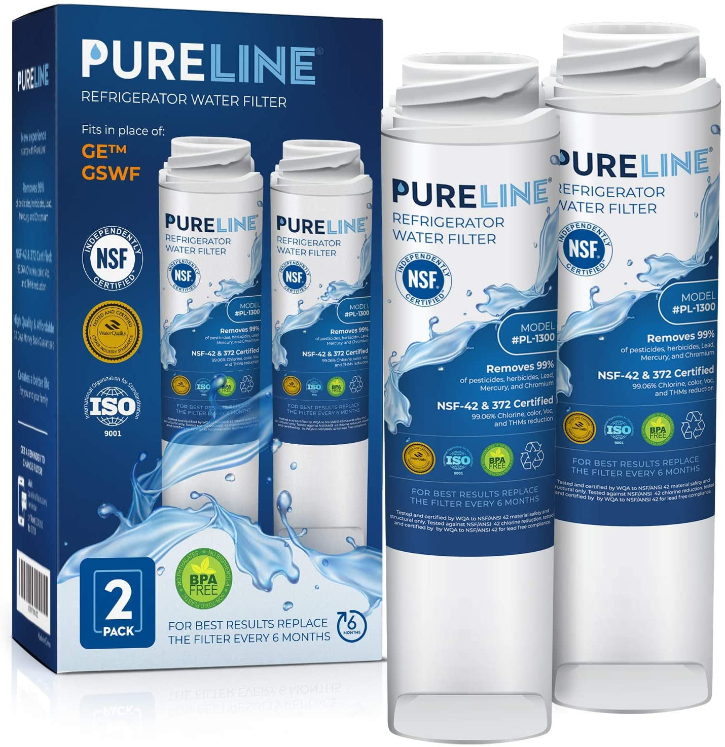 GE GSWF Refrigerator Water Filter Replacement by PURELINE (2 Pack