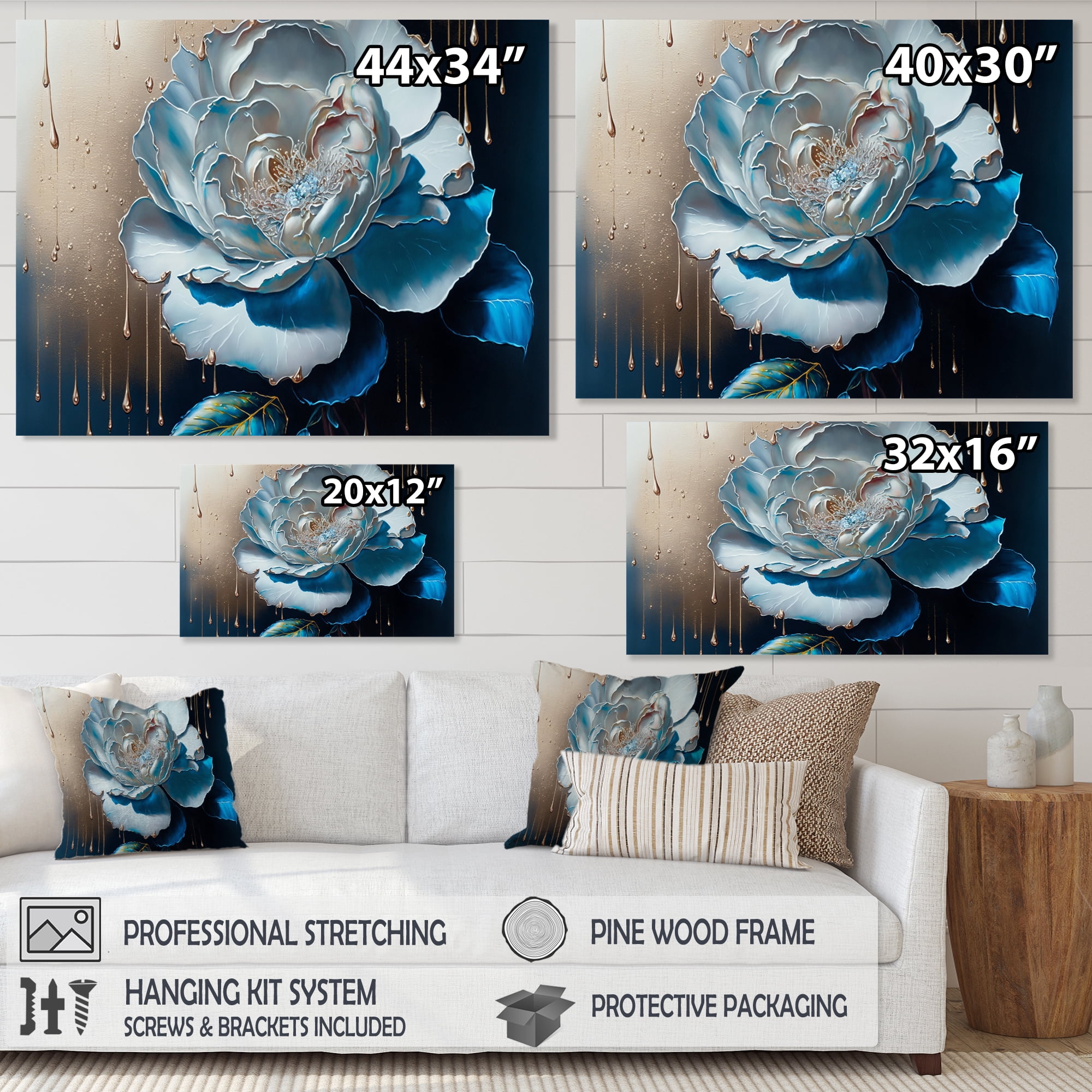 Designart Vibrant Blue Camellia Flower II Canvas Wall Art