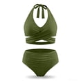 thumbnail image 7 of PWPSG Velvet Crisscross Twist High Waisted Two Piece Swimsuit Waist Cinching Shaping for Poolside Wear Green XXL, 7 of 7