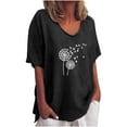 thumbnail image 1 of Blouse Confortable pour Femmes Coton Lin Col Rond Imprimé Floral Manches Courtes Haut Chemise Coupe Ample Hauts d'Été, 1 of 4