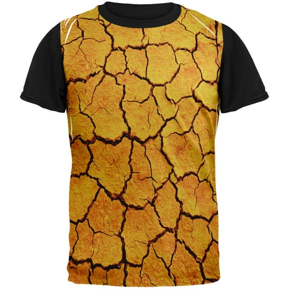 Desert Dry Cracked Playa Adult Black Back T-Shirt - Small
