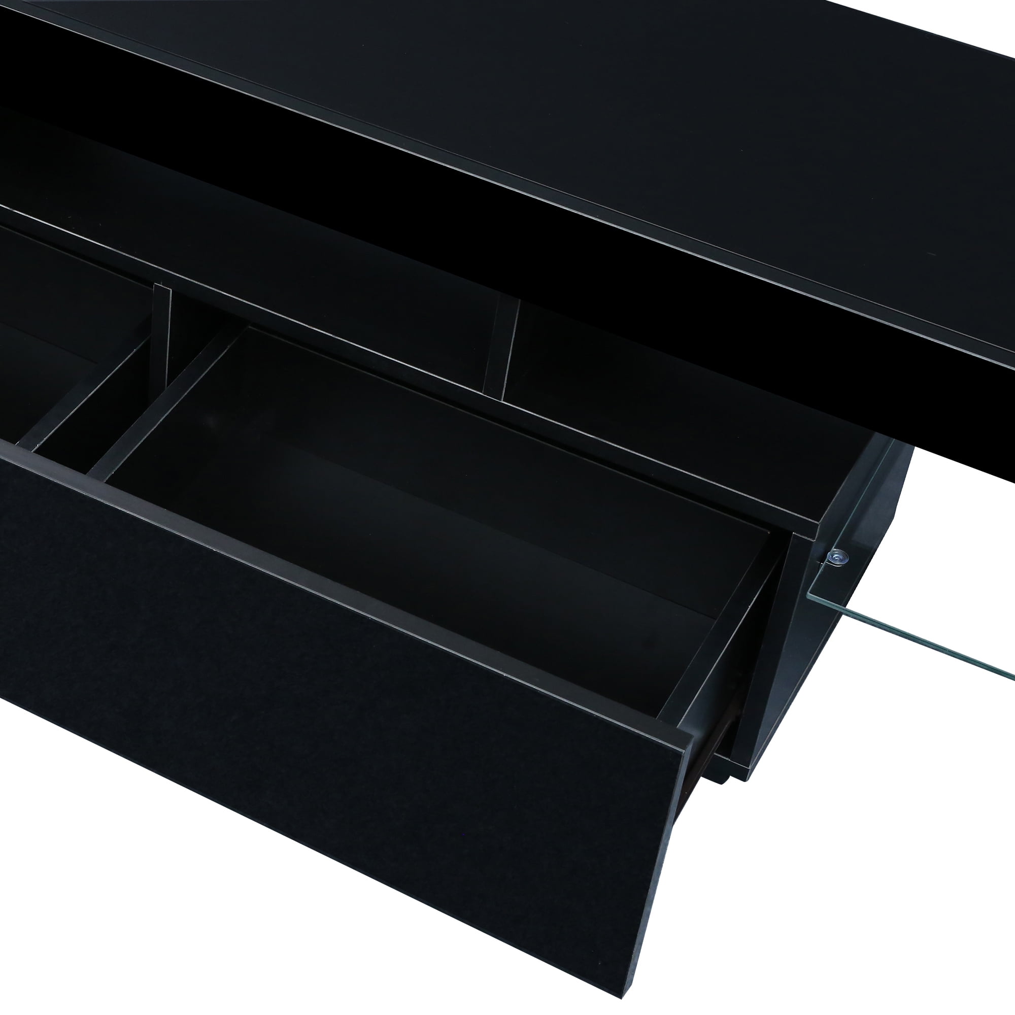 Hommoo TV Stand Cabinet for Living Room up to 70 Inch TV, Entertainment Center with 16 Color LED Light, TV Stand High Gloss TV Console Table for Living Room, Black