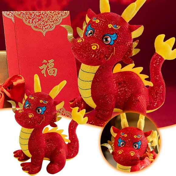 SIfdSeng Cool Toys for Teenage Boys Red Golden Dragon Doll Plush Toy New Year Mascot Year of the Dragon Doll Zodiac Dragon Cloth Doll Home Decoration Ornament Baby Girl Toys Fairy Toys