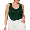thumbnail image 3 of pstuiky Sleeveless Tops for Women, Women Plus Size Solid Color Lace Camisole U Neck Sleeveless Tank Top Comfortable Stretch Summer Casual Layering Essential for Women Green 3XL, 3 of 8