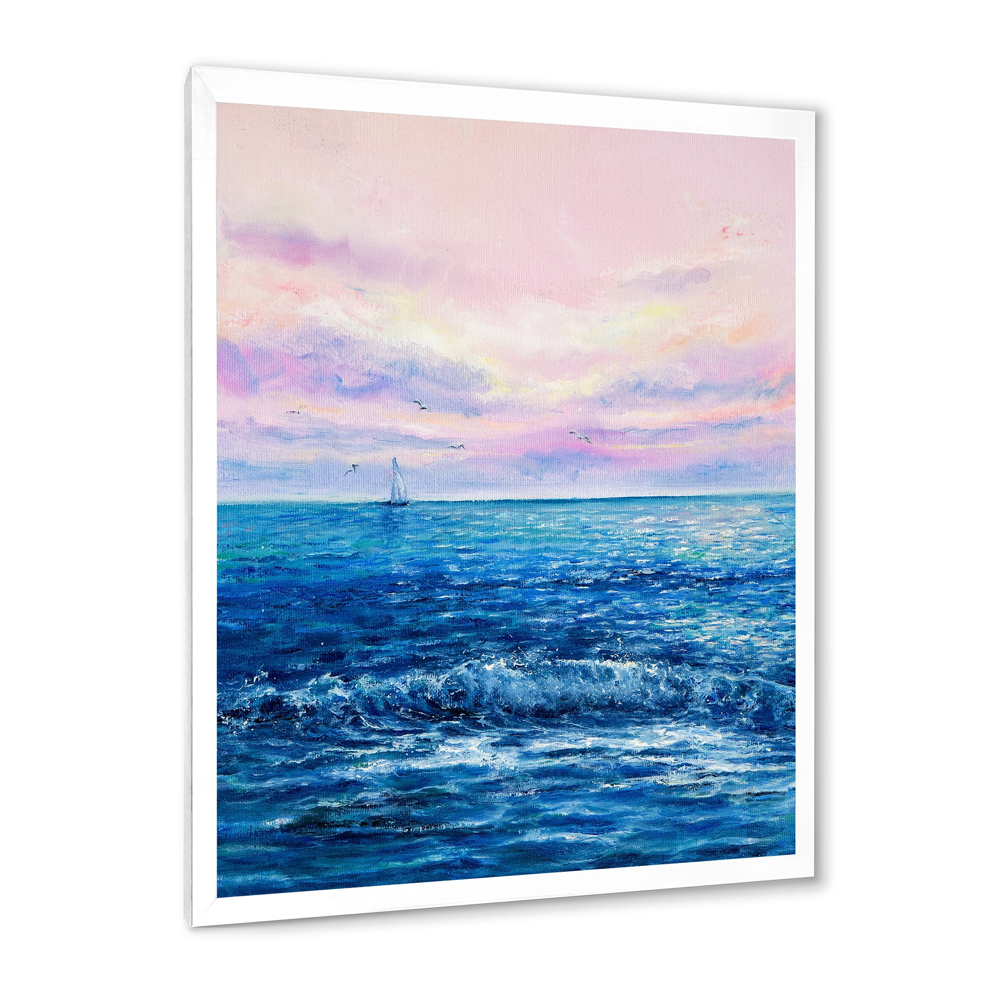 Designart 'Sunrise Glow On The Ocean Waves II' Nautical & Coastal Framed Art Print