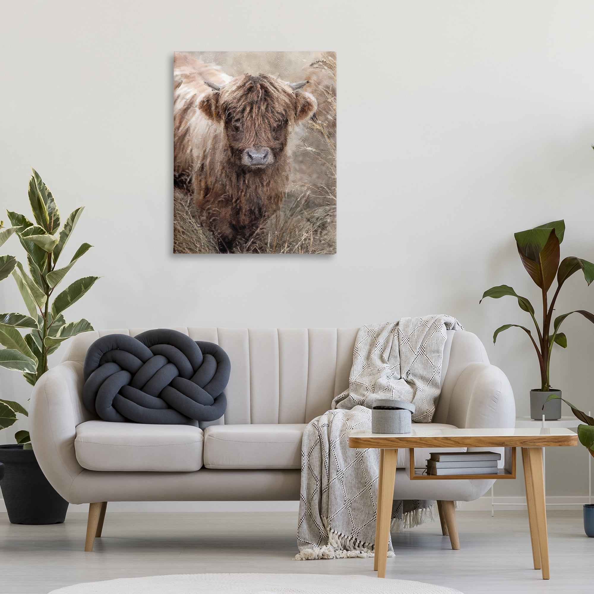 Stupell Industries Baby Cattle with Reeds Animals & Insects Painting Gallery Wrapped Canvas Art Print Wall Art, 30 x 40