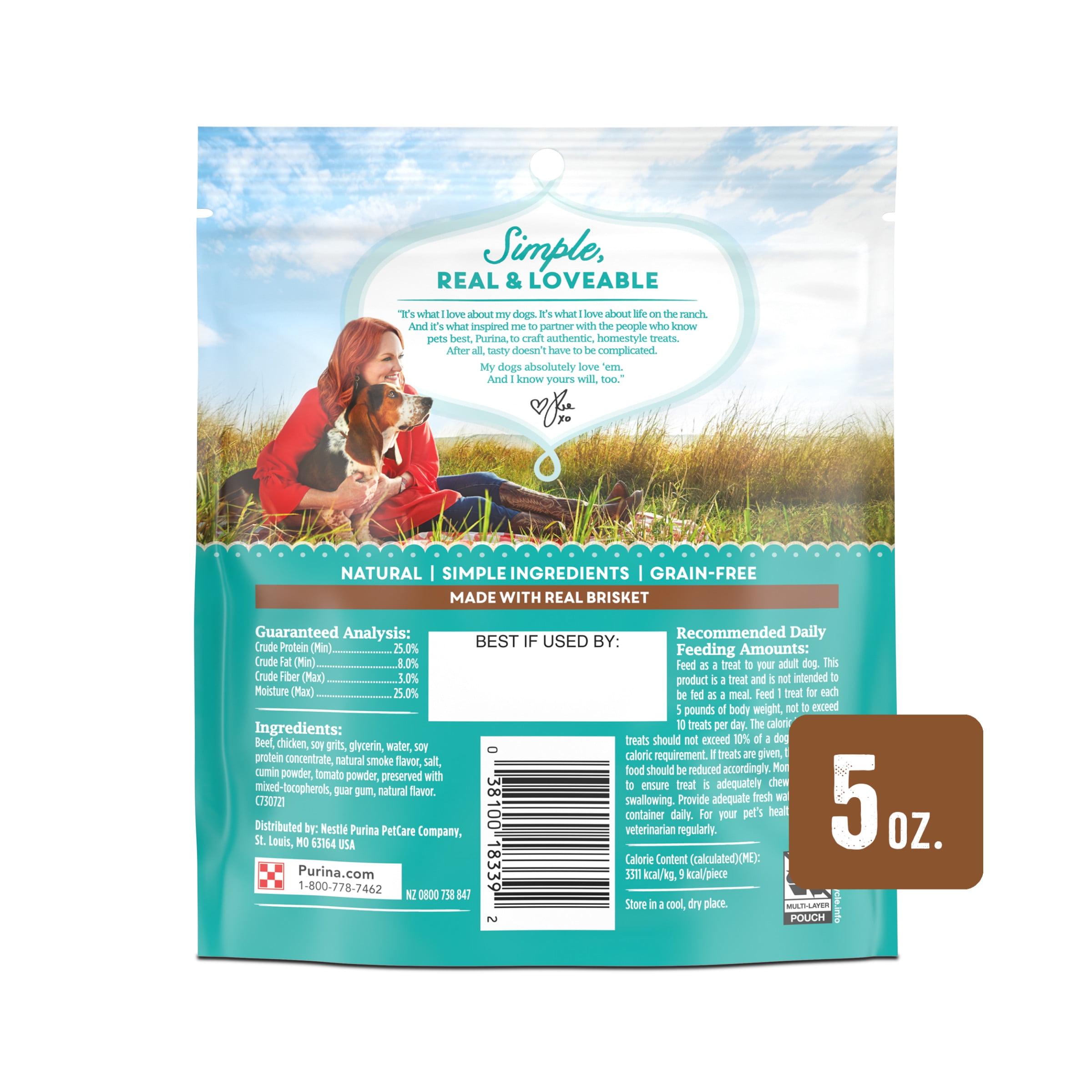 The Pioneer Woman Natural, Dog Jerky Soft Dog Treats, Beef and Brisket Recipe BBQ Style Cuts, 5 oz. Pouch