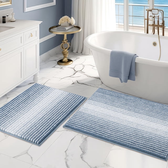 Juego de alfombras para baño BSICPRO de chenilla absorbente antideslizante 51 x 81 cm y 41 x 61 cm