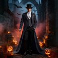 thumbnail image 5 of Long Trench Coat Vest, Set Victorian Gothic, Gentleman Overcoat, Halloween Costume, Long Trench Coat With Vest Set Victorian Gothic Gentleman Overcoat Halloween Costume for Halloween Party, Black L, 5 of 6