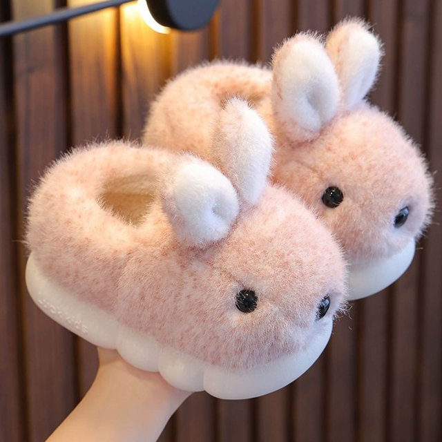 RXIRUCGD Winter Children Add Plush Non-slip Keep Warm Home Cotton Slippers( Pink, Size:24 )