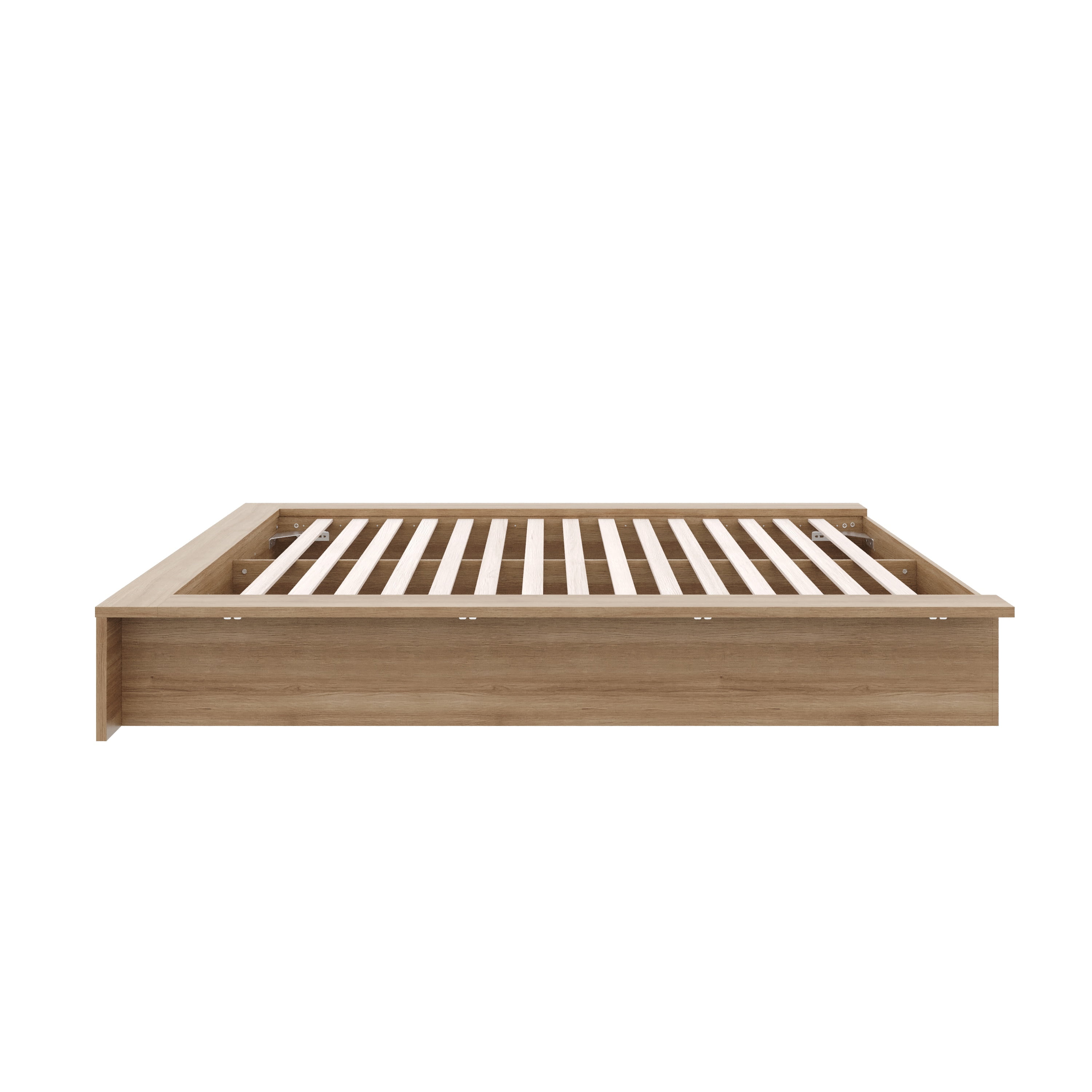 Nexera James Queen Size Platform Wood Bed Frame, Brown Oak