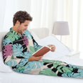 thumbnail image 4 of Mens Pajamas Set, Banana leaves_C Button Down Long Sleeve Loungewear Sleepwear Pjs sets for Men, 4 of 5