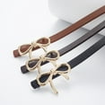 thumbnail image 7 of Women Belt Solid Color Metal Bowknot Decorated Imitation Leather Strap Belt Adjustable Holes Slim Waistband, 7 of 7