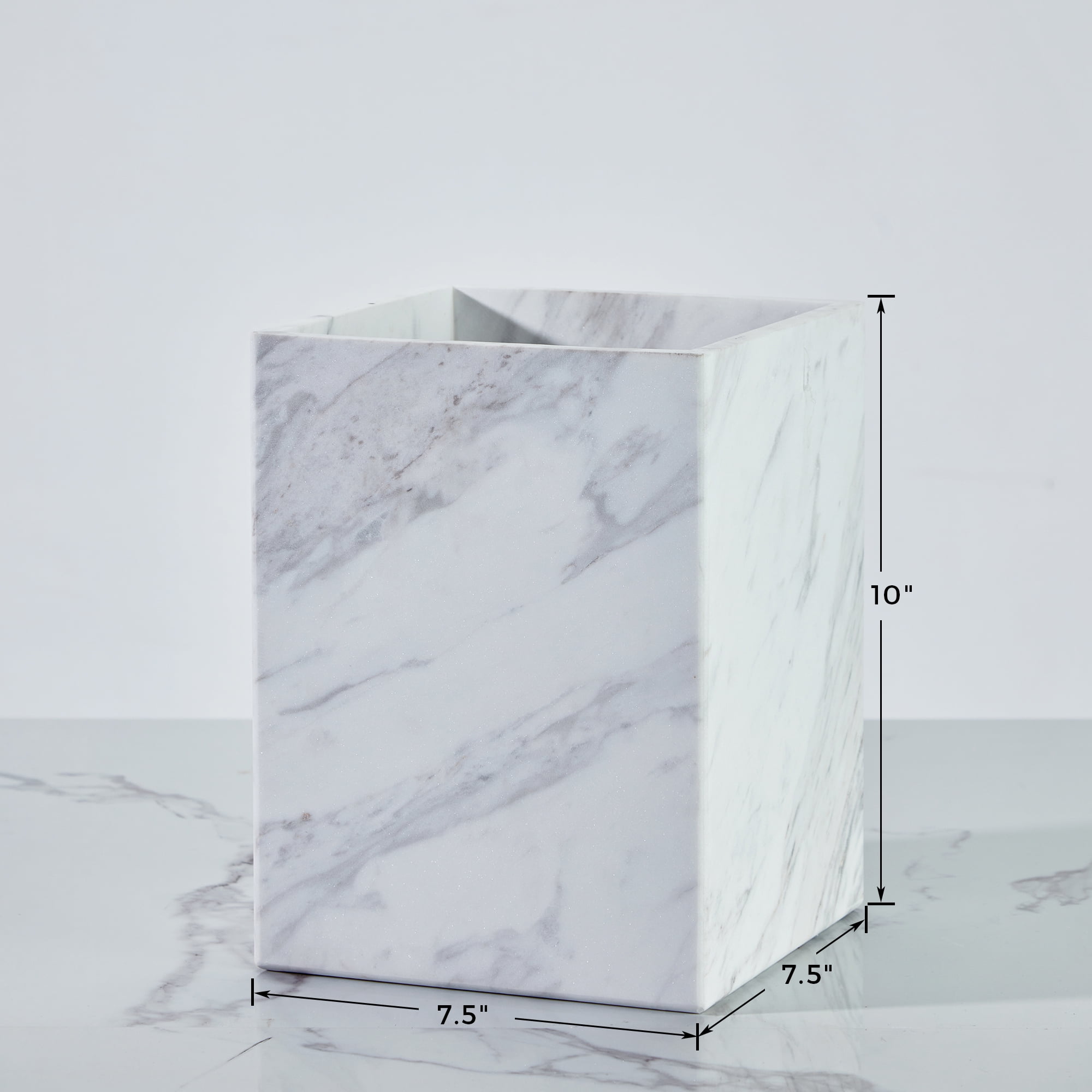 White Marble Wastebasket - Bath Accessories, Natural Trash Can, Bath Decor, and Sturdy Bathroom Accessories