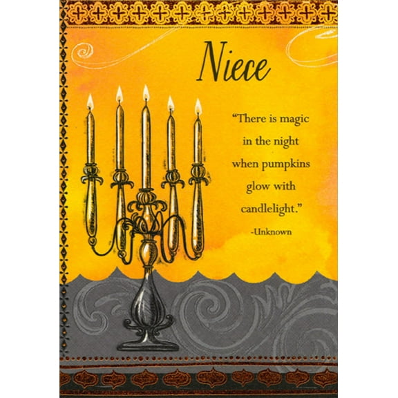 Designer Greetings Candelabra : Orange Foil Border Halloween Card for Niece