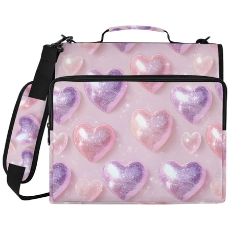 ALAZA Zipper Binder Holographic Glitter Hearts-a2 Pattern 2 inch 3 Ring 500 Sheet Capacity Trapper Keeper File Folder Organizer Bag
