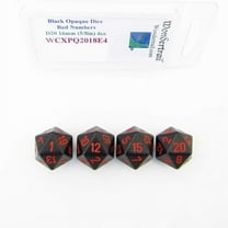 Black Opaque Dice with Red Numbers D20 Aprox 16mm (5/8in) Pack of 4 Wondertrail
