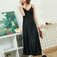 thumbnail image 3 of HEVIRGO Summer Silk Pajamas Nightgown Women Pleated V Neck Sleeveless Maxi Nightdress,2# XXXL, 3 of 10