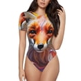 thumbnail image 1 of Saiise Motif Portrait Renard Éclaboussure de Couleur Combinaison à Manches Courtes pour Femmes Col Rond Pyjama Justaucorps Extensible avec Fermeture à Pression-TTTG, 1 of 7