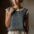 thumbnail image 6 of Craaazy Women's Loose Fit Sleeveless Round Neck Tops Lace Trim Embellished Solid Color Casual Blouses Gift, 6 of 8