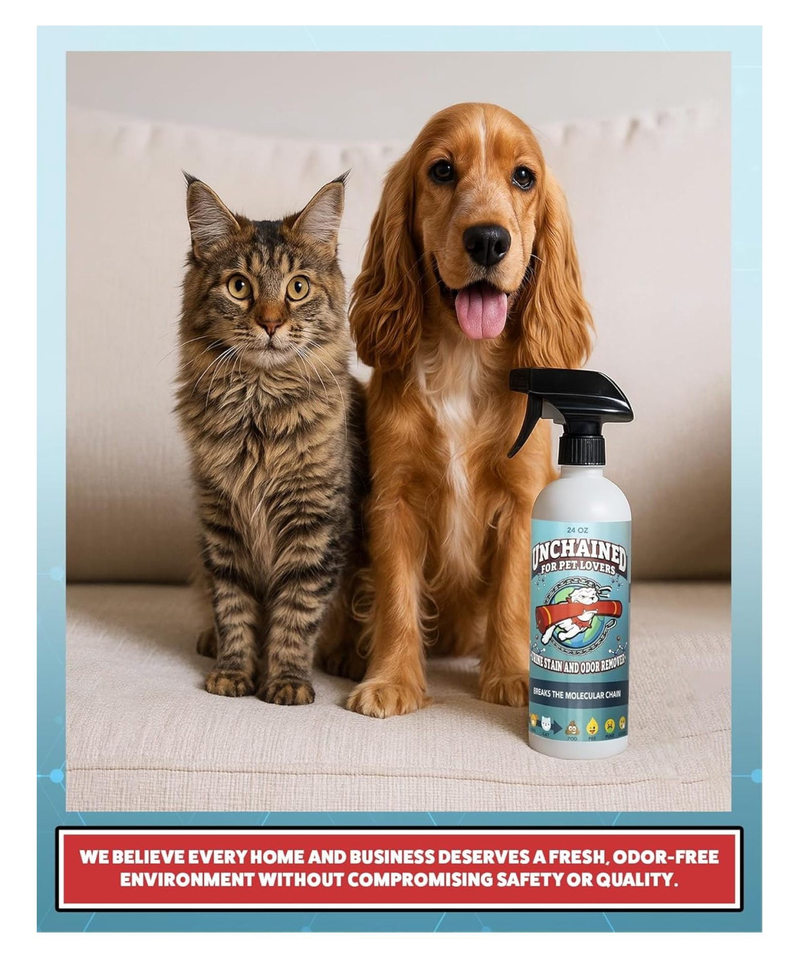 Pet Urine Stain & Odor Remover Spray - 24oz - Oxygen Cleaner for Carpets, Upholstery & Concrete - Professional Strength Pet Stain Remover for Dog & Cat