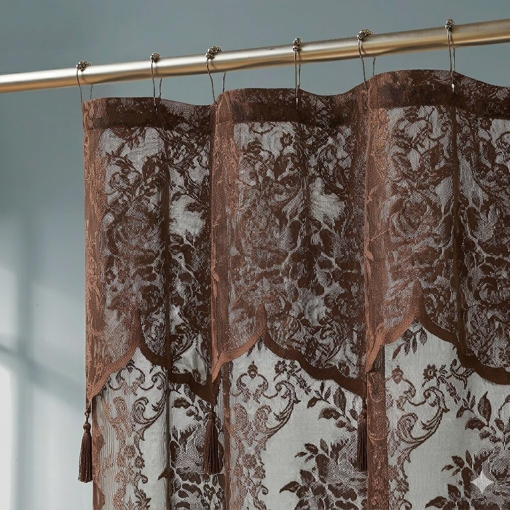 WARM HOME DESIGNS Chocolate Lace Shower Curtain 72 W x 84 L Inches with Attached Valance & Tassels. LA Chocolate 84
