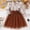Brown, variant on Fesfesfes Girls Floral Print Ruffle Collar Shirt Dress with Tulle Dress and Bow Waist Long Sleeve Princess Party Outfit for Birthday Ages 3-8 Years
