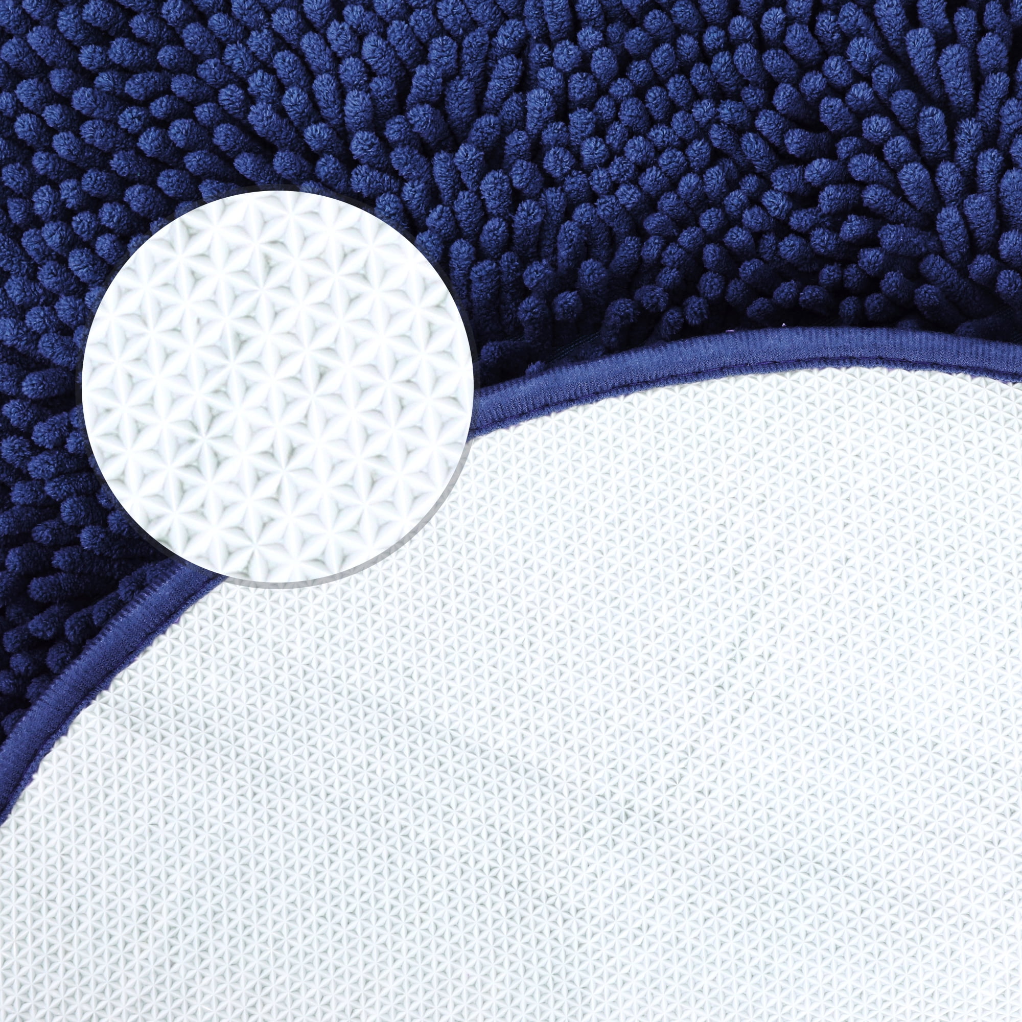 Unique Bargains Oval Plush Bath Mat Soft Non Slip Washable Rug Dark Blue 16" x 24"