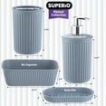 thumbnail image 2 of Decorative Plastic Bathroom Accessories Set, Blue (Set of 4) Soap Dish, Liquid Dispenser, Toothbrush Holder Cup, Vanity Organizer Tray - Bath Accessory Countertop Decor Gift - Ribbed Design, 2 of 7