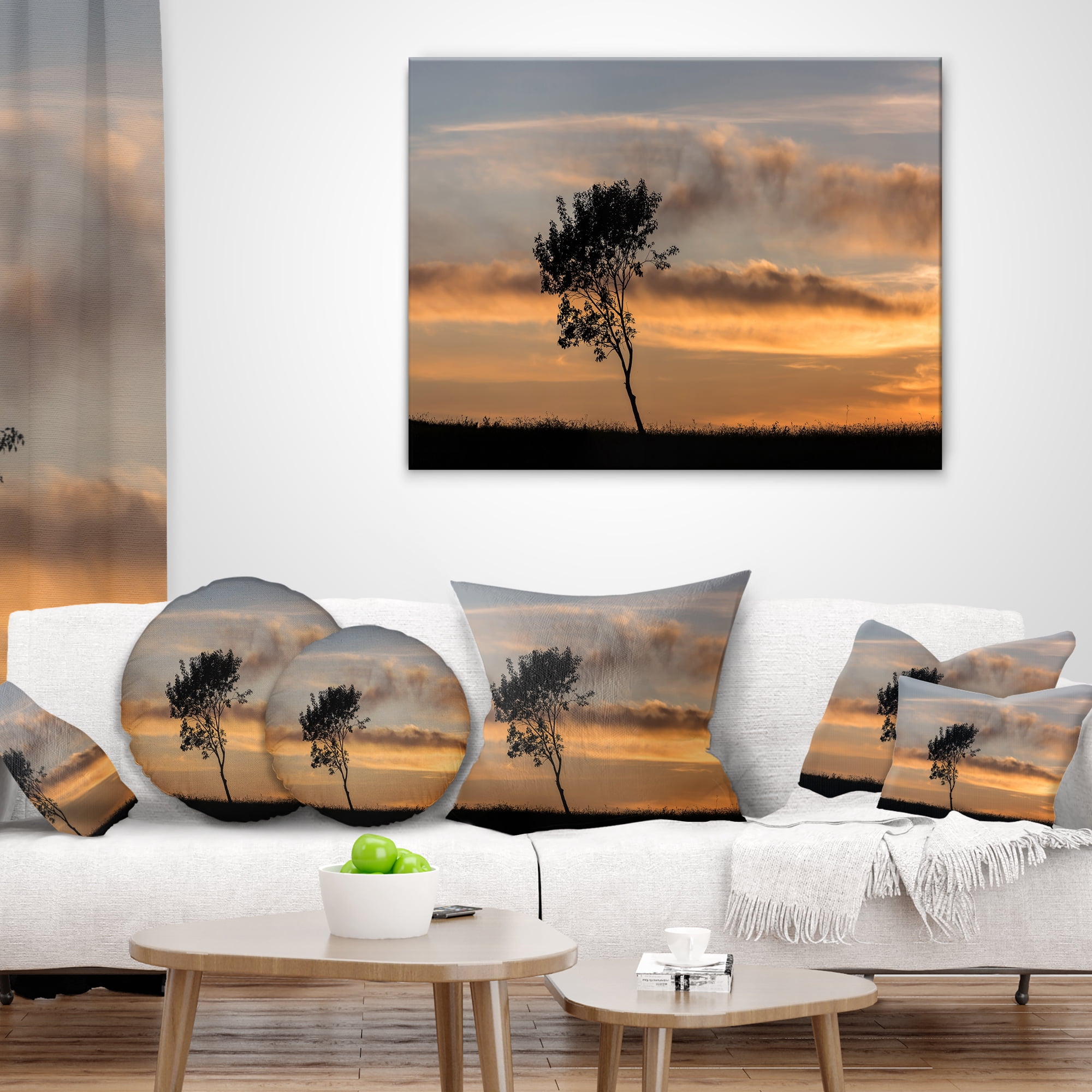 Designart Lonely Tree Silhouette Leftwards - Landscape Printed Throw Pillow - 12x20