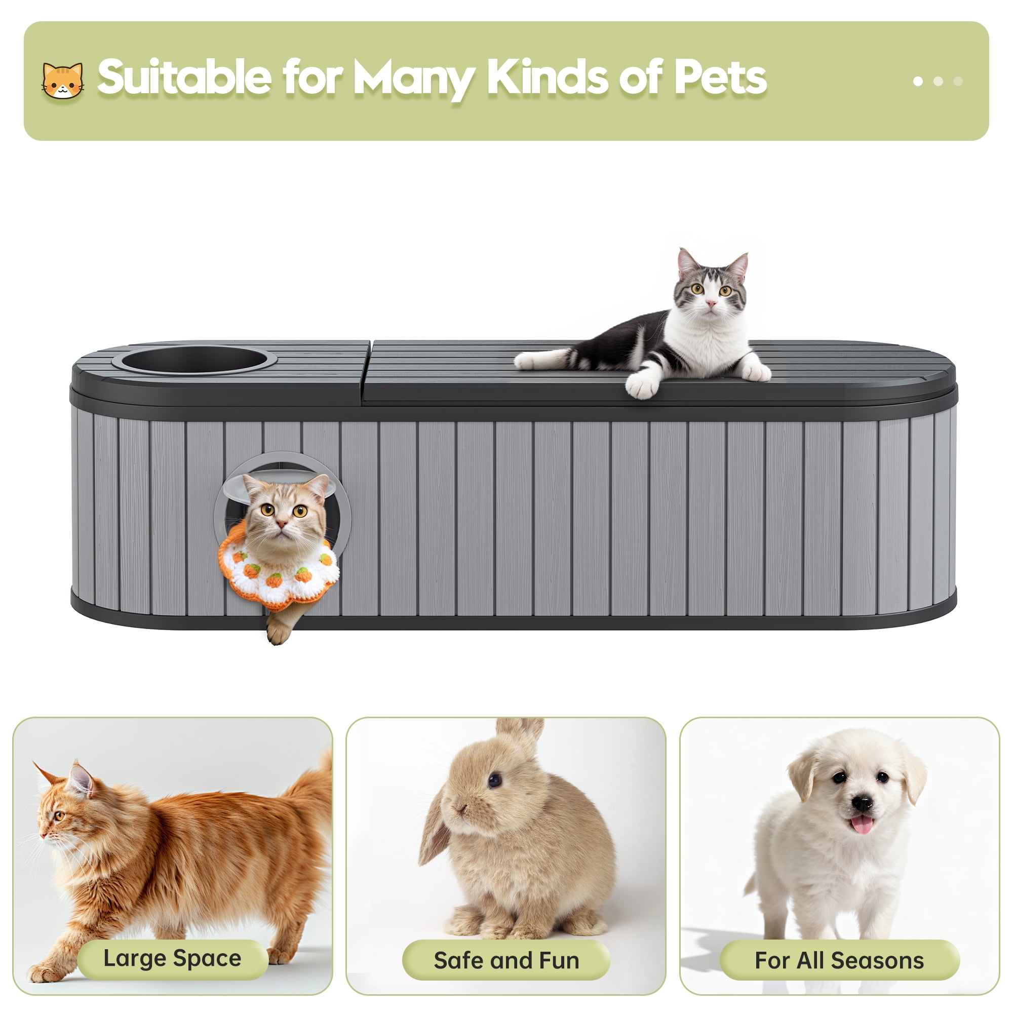 Bifanuo Cat Litter Box Enclosure,Hidden Litter Box Furniture with Round Lift-Up Door, Multi-Functional Cat Cabinet for Living Room and Bedroom,Gray