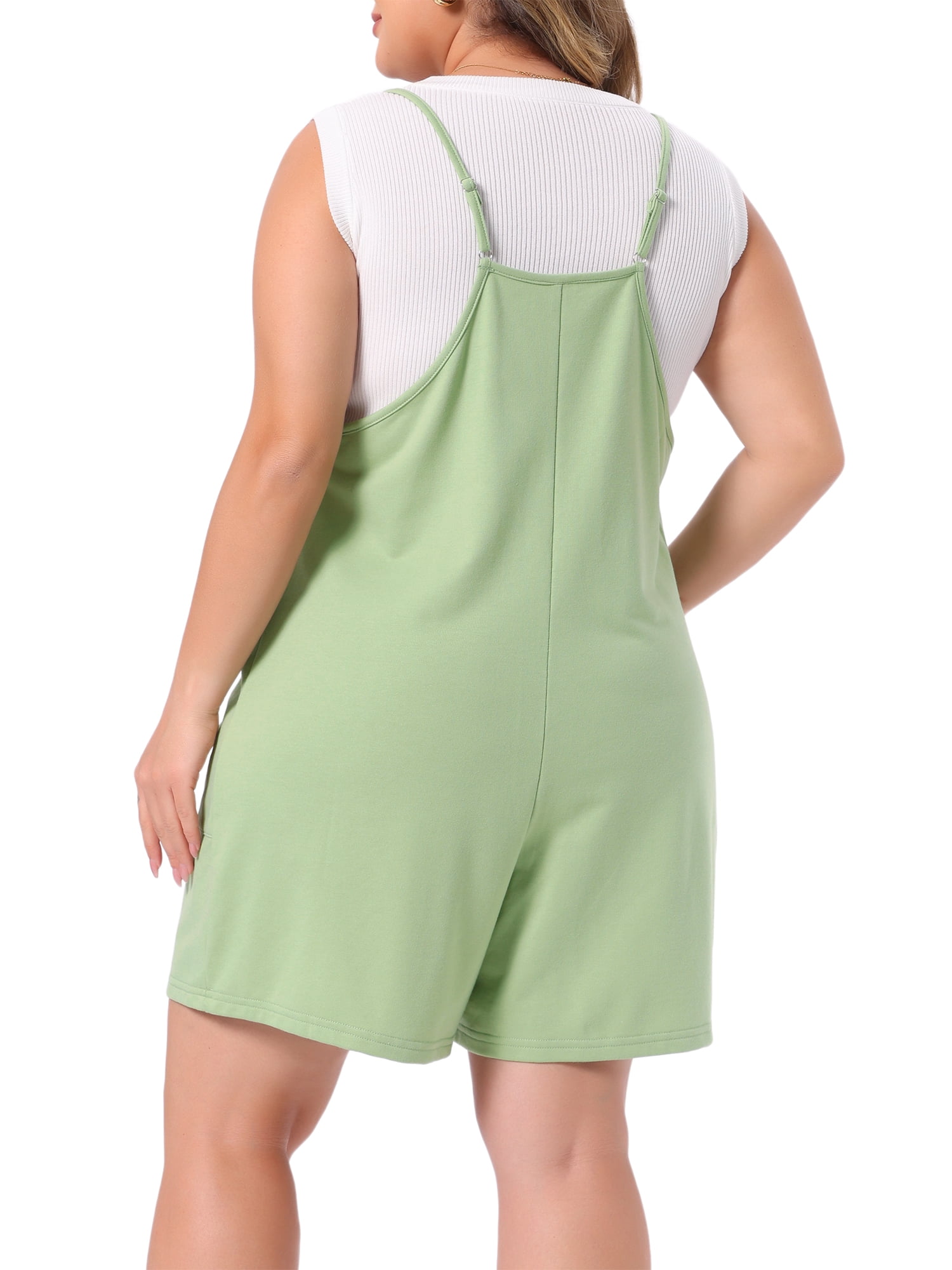 DARING DIVA Women's Plus Summer Casual Sleeveless Spaghetti Strap Romper 3X Green