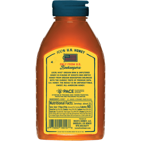 Local Hive, Raw & Unfiltered, 100% U.S. Oregon Honey Blend, 16 oz Bottle