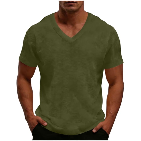 Chiccall Mens Knit T Shirts Casual Loose Short Sleeve V Neck Textured Tee Stretch Comfy Pajama Tops