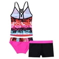 thumbnail image 2 of MSemis Girls Floral Printed Tankini Swimsuit Set Bathing Suit, 3-Piece, Sizes 4-16 Hot Pink 16, 2 of 6