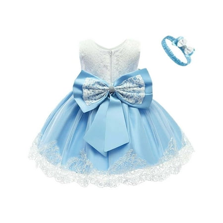

Zlekejiko Baby Girls Lace Bowknot Princess Wedding Formal Tutu Dress+Headband Set Clothes Features Girls Corduroy Jumper Dress Toddler Dress Pageant