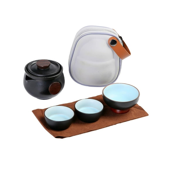 jicheng Portable Travel Tea Set Ceramic Teapot with 3 Teacup for Office Picnic Hotel