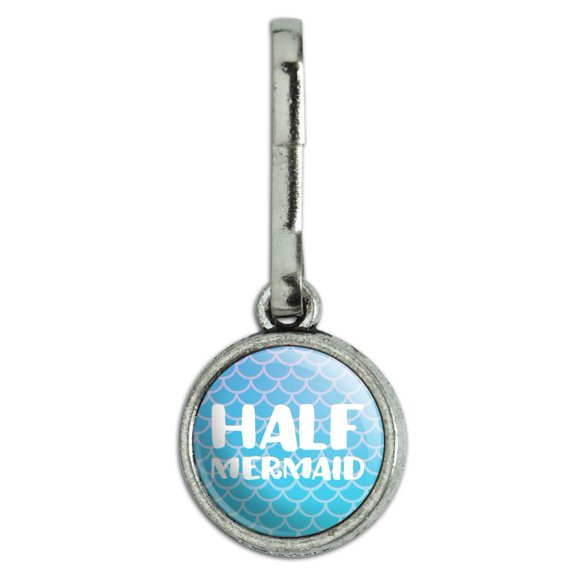 Half Mermaid With Blue Scales Antiqued Charm Clothes Purse Suitcase Backpack Zipper Pull Aid
