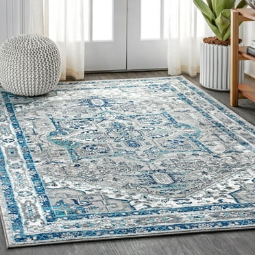 JONATHAN Y MDP106A-8 Modern Persian Vintage Medallion Light Grey/Blue 8 ft. x 10 ft. Area Rug, Country Floral, Pet Friendly, Stain Resistant, Easy to Clean, for Living Room; Kitchen, Bedroom