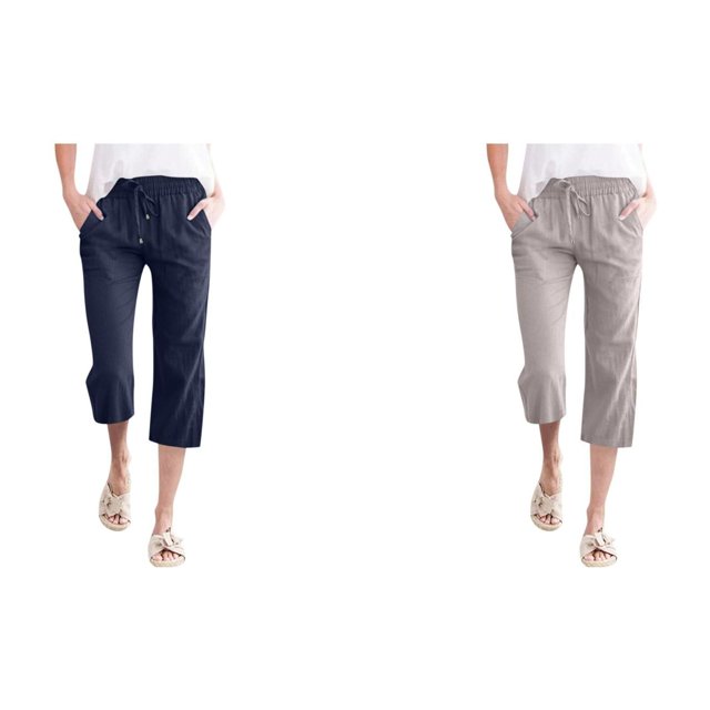 (2-Pack) Rinsvye Womens Casual Loose Fit Drawstring Solid Color Big Size Points Pants Comfort Summer Casual