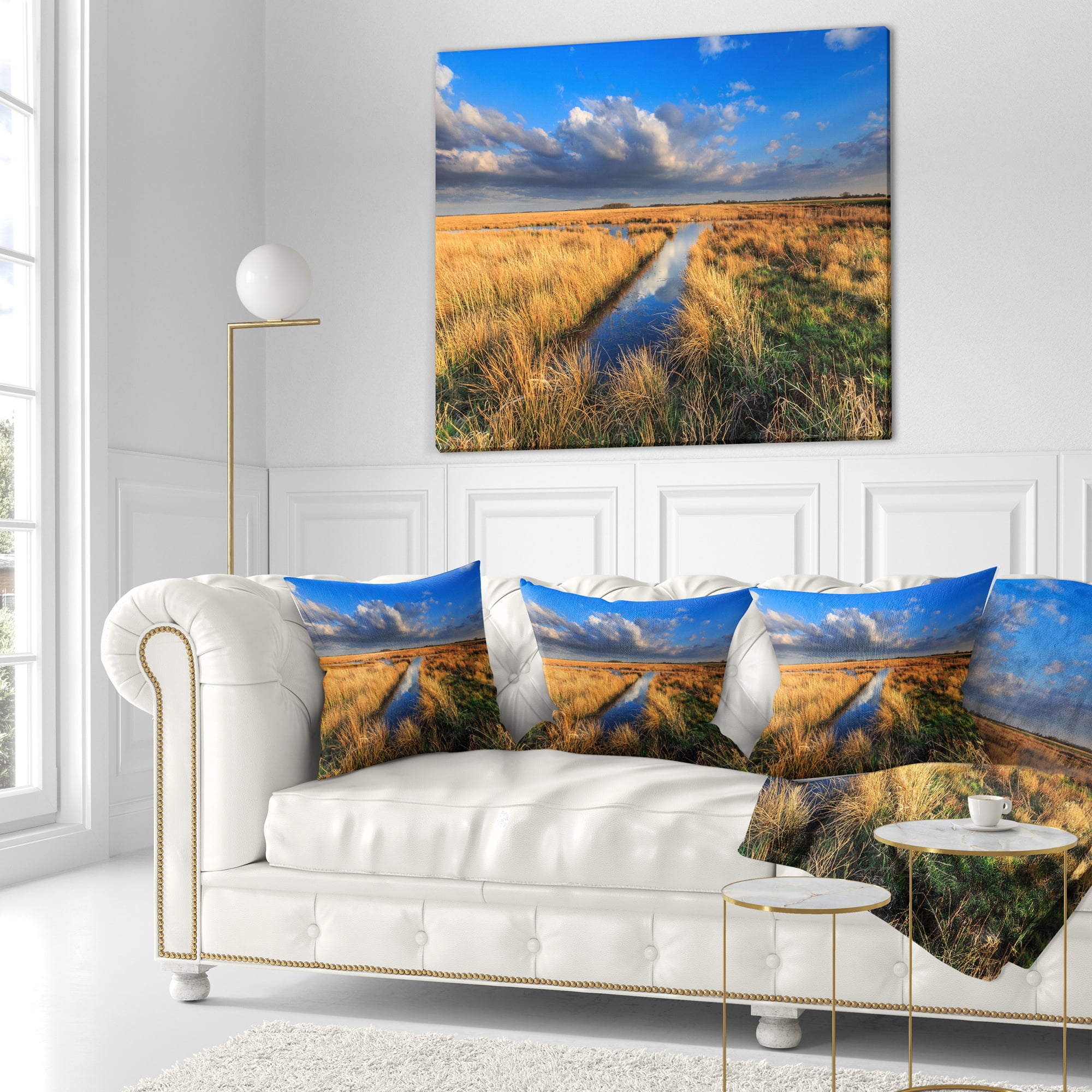 Designart Meadow Land with Beautiful Skyscrapers - Landscape Printed Throw Pillow - 16x16