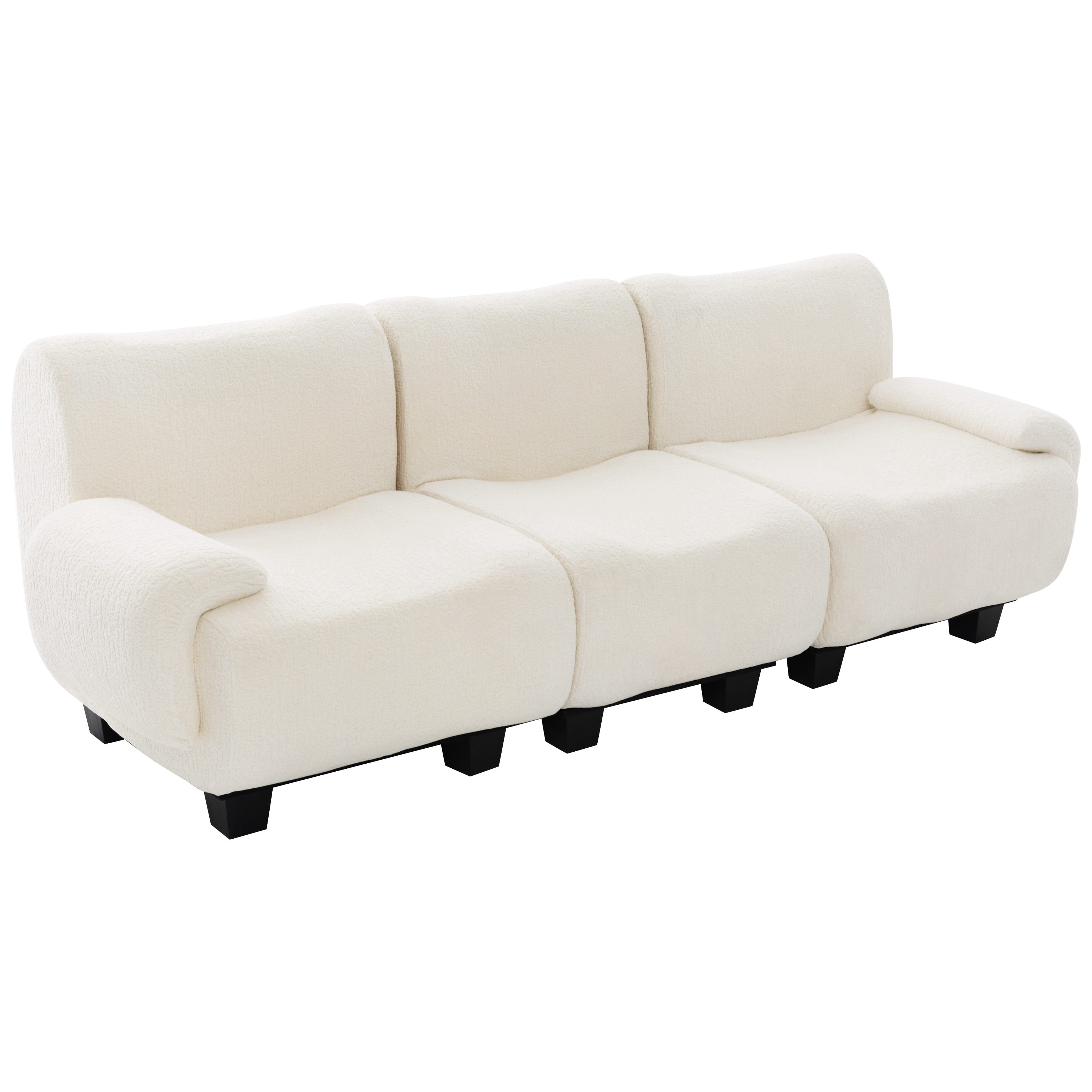 Euroco Modern 3-seater Sofa 94.5" Sofa Couch Chenille Upholstered Sofa with Curved Armrests for Living Room, Apartment, Guest Room, Beige