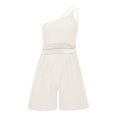 thumbnail image 7 of Summer Saving Wycnly Womens Jumpsuits One Shoulder Elastic Waist Spaghetti Strap Mini Jumpsuits Casual Solid Slash Neck Sleeveless Short Summer Rompers Beige xl, 7 of 7