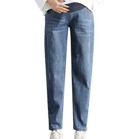 

Kamo Women s Maternity Jeans Comfy Plus Size Blue Pregnancy Baggy Ankle Length Jeans